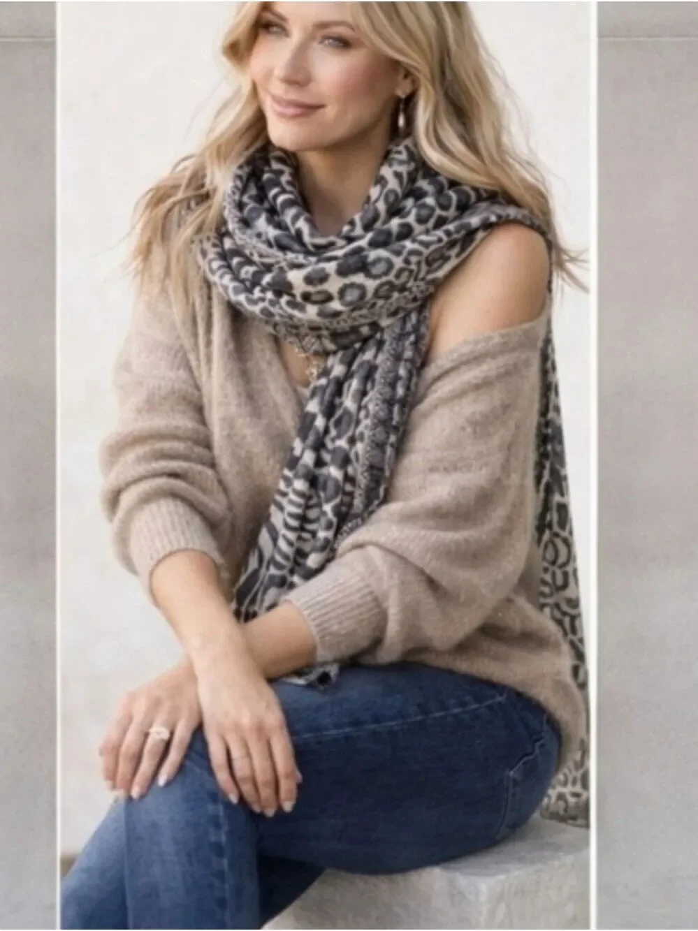Modern Expressions Black & Taupe Animal Print Wrap Scarf 68